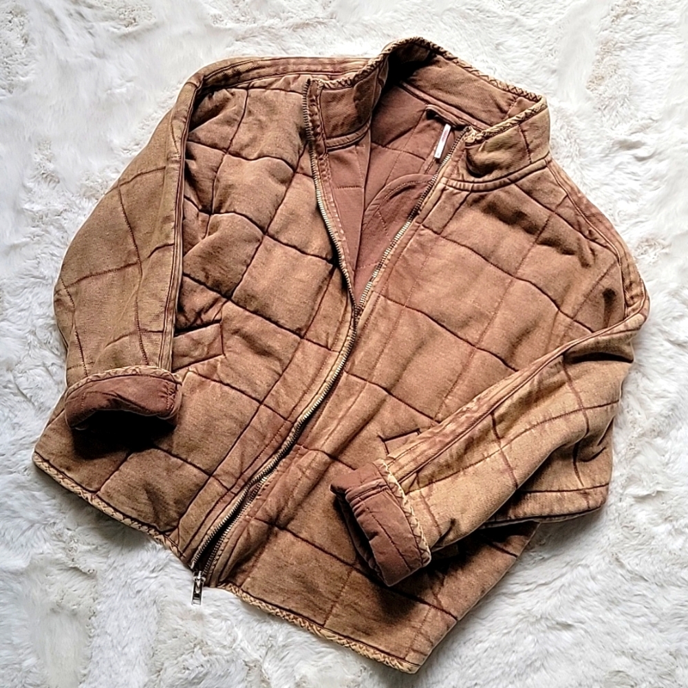 NWOT Free People Dolman Quilted Knit Jacket XS (Champagne Diamonds)
